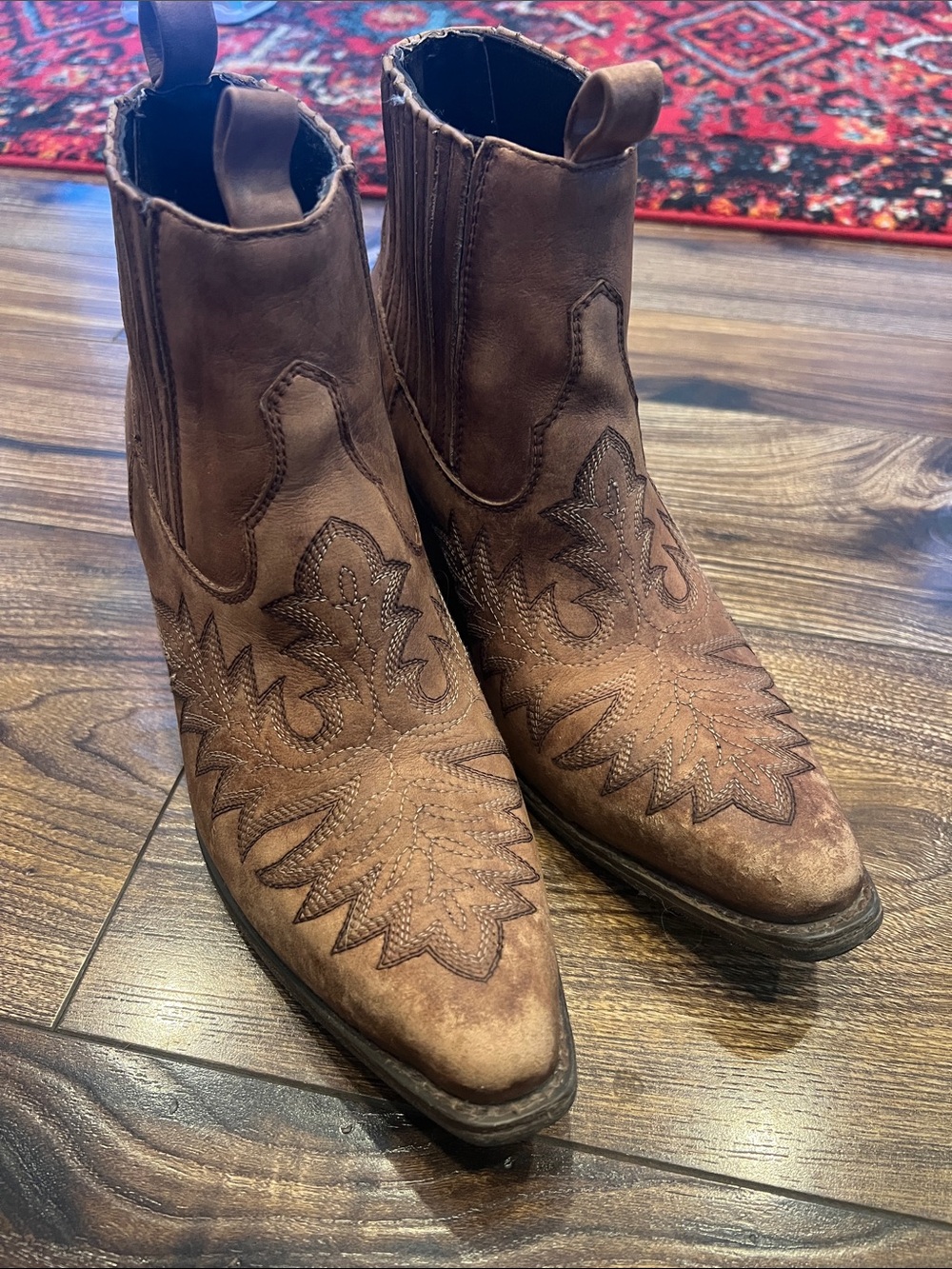 Ariat Brown Suede Embroidered Western Heeled Boots